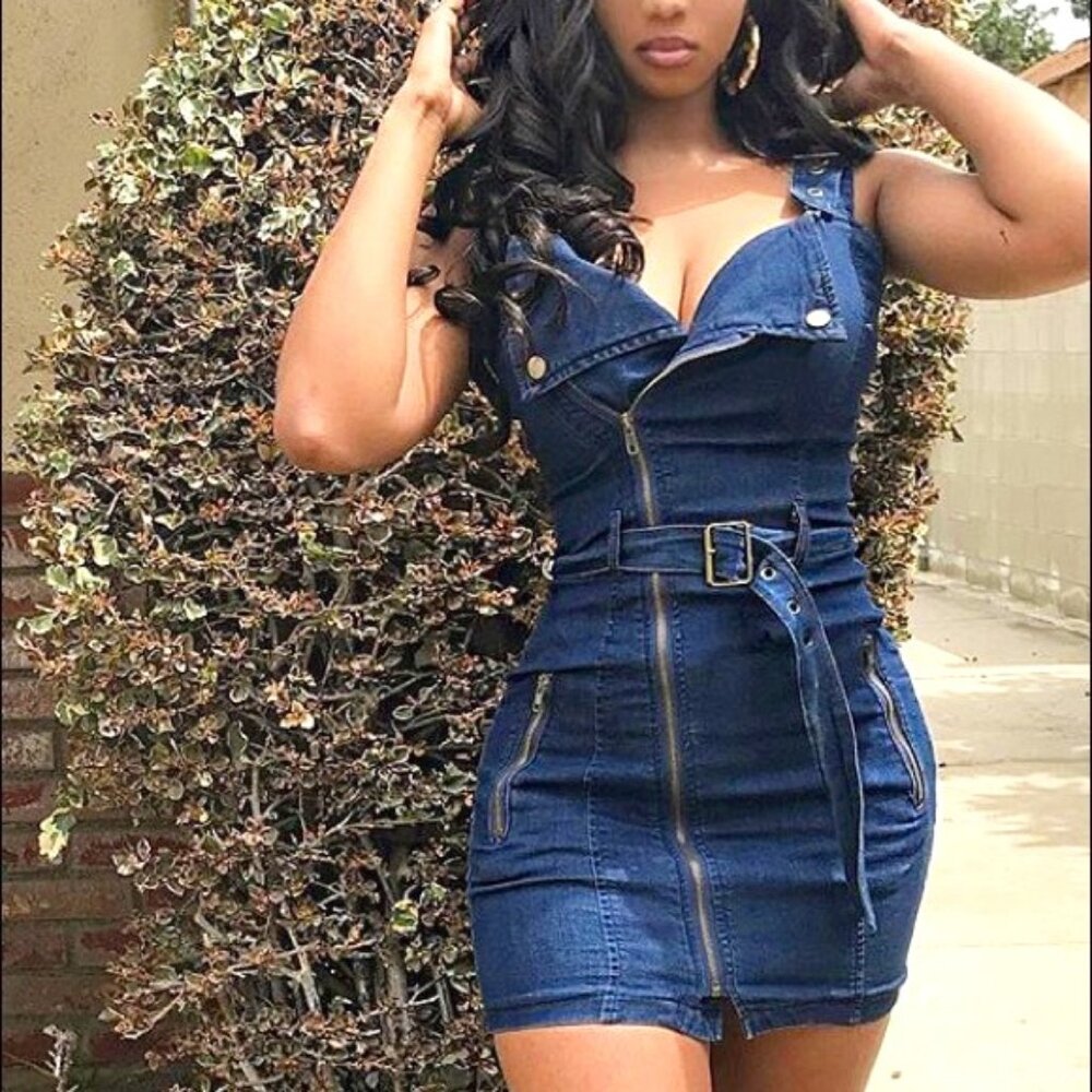 π₯HOT ITEMπ₯ Dolls Kill Belted Denim Moto Dress Dolls Kill - Picture 1 of 11